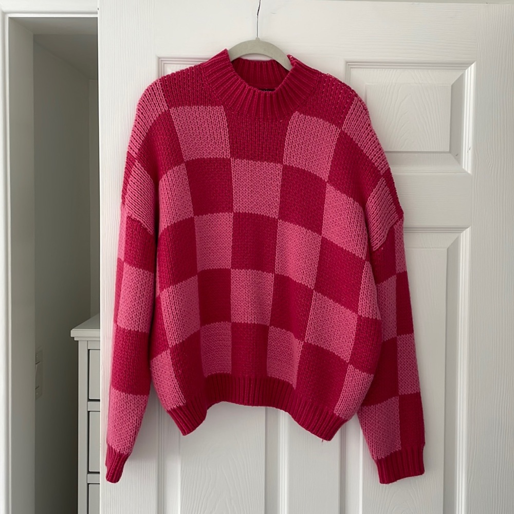 Pink Checkered Sweater